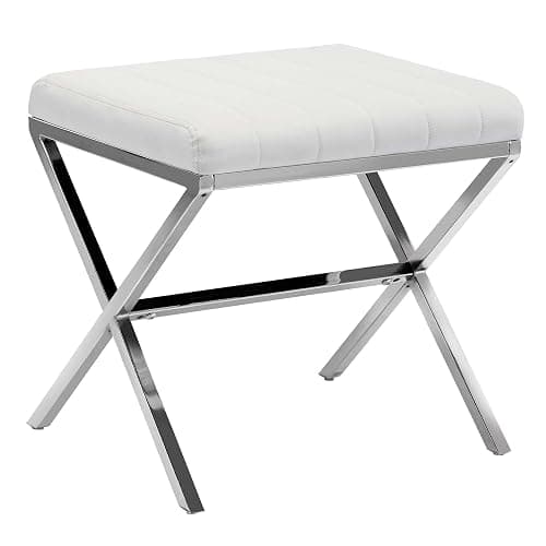 DUHOME Vanity Stool,Modern PU Leather Ottoman Stool Chair for Vanity,Vanity Bench with Metal X Legs, Rectangle Makeup Stool Padded Foot Rest Stool for Makeup Room, Living Room, Bathroom,White - White thumbnail 3