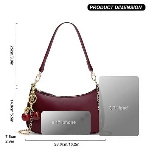 MOPOVO Black Shoulder Bag for Women Cute Hobo Cherry Purse Retro Clutch Underarm Handbag with Removable Straps thumbnail 5