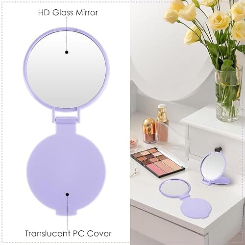 Jetec 12 Pieces Compact Mirrors Bulk Gifts Mini Vintage Pocket Mirrors for Purse Small Portable Folding Round Makeup Stuffs for Travel Daily Use Party Favors Women (Purple) thumbnail 3