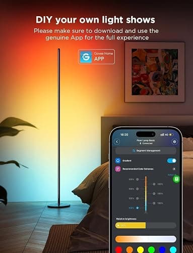 Govee RGBIC Floor Lamp Basic, LED Corner Lamp Works with Alexa, 1000 Lumen Smart Modern Floor Lamp with Music Sync and 16 Million DIY Colors, Color Changing Standing Lamp for Bedroom Living Room Black thumbnail 4