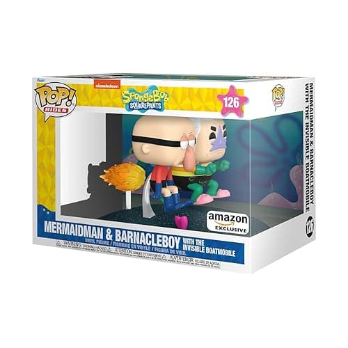 Funko POP Rides Deluxe: Spongebob Squarepants - Mermaid Man & Barnacle Boy with Invisible Car - Collectable Vinyl Figure - Gift Idea - Official Merchandise - for Kids & Adults