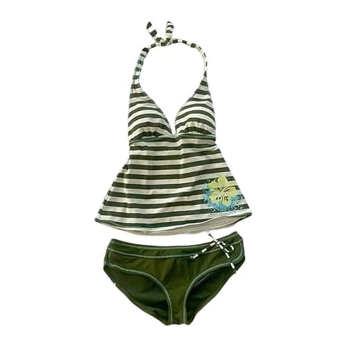Summer 2 Piece Stripe Beach Bikini Set Y2k Sexy Floral Print Halter Neck Swimsuit Set 2000s Aesthetic Streetwear - Image 1