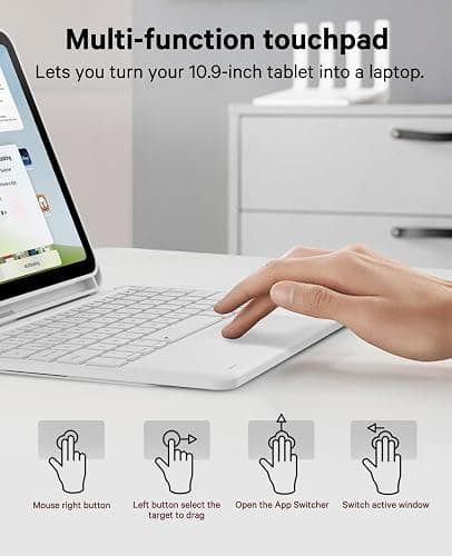 CHESONA for iPad 10th Generation Case with Keyboard, 7 Color Backlight, Multi-Touch Trackpad, Flip Stand Case with Pencil Holder, 2 Wireless Channels for iPad (A16) 11th/10th Gen (2025/2022), White thumbnail 7