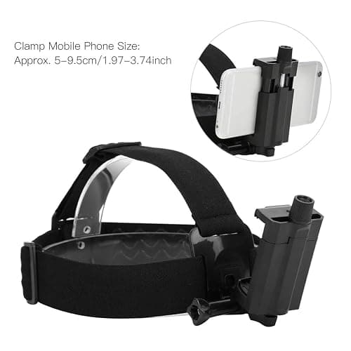 Adjustable Head Mounted Mobile Phone Holder, First-Person View Video Outdoor Live Shooting Bracket with Clip Plastic Black Elastic Head Harness Strap Action Camera Headband Mount thumbnail 2