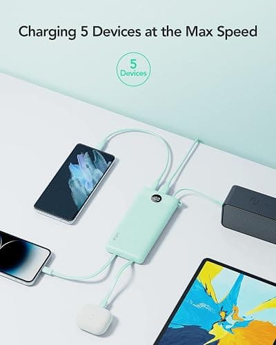 VRURC Portable Charger for iPhone, Compact Travel Power Bank 10000mAh, USB C Battery Pack 4 Outputs 3 Inputs, Slim Phone Charger with Cables for iPhone 17 16 15 14 13,Samsung Galaxy-Green(1 Pack) thumbnail 4
