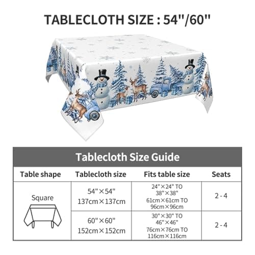 Sphragiyn Winter Tablecloth Square 54×54 Inch Blue Snowman Trees Holiday Xmas Table Cloth Water Resistant Fabric Table Covers for Kitchen Dining Party Home Decor thumbnail 6