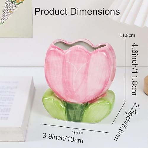 Busnos Pen Holder for Office Desk Accessories Aesthetic Pink Makeup Brush Holder Pencil Holder Cute Tulips Home Decor Birthday Gifts for Women Vanity Toothbrush Holder Kawaii Kitchen Utensil Holder thumbnail 3