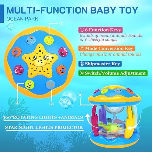 Baby Toys 6 to 12 Months - Musical Projector Rotating Light Up Toys, Tummy Time for Infant 12-18 Months, Learning Toy for Toddler 1 2 3 Years Old, Birthday Gifts for Boys Girls 0-3-6-9-12-18 Month thumbnail 3