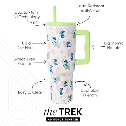 Simple Modern Disney 40 oz Tumbler with Handle and Straw Lid | Insulated Stainless Steel Water Bottle Travel Mug | Gifts for Women Men | Trek Collection | 40oz | Stitch Paradise thumbnail 3