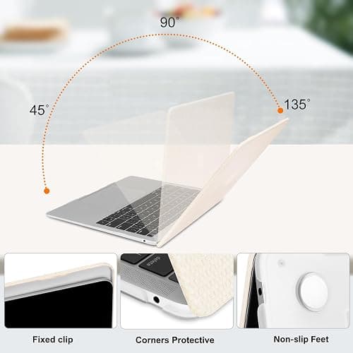 MOSISO Compatible with MacBook Air 13 inch Case M1 2022-2018, Beige | Woven Grid PU Leather Coated Plastic Hard Case&Keyboard Cover&Screen Film for MacBook Air 13.3, A2337 M1 A2179 A1932 thumbnail 4
