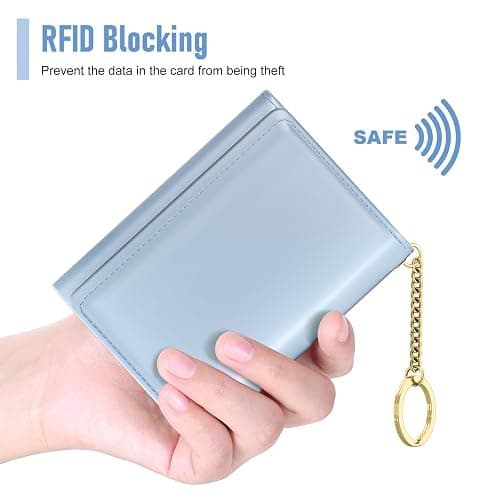 Rouidr Womens Wallet, Small Slim RFID Card Wallets for Women, Cute Front Pocket Trifold Leather Card Organizer with 7 Slots & ID Window, Blue thumbnail 5