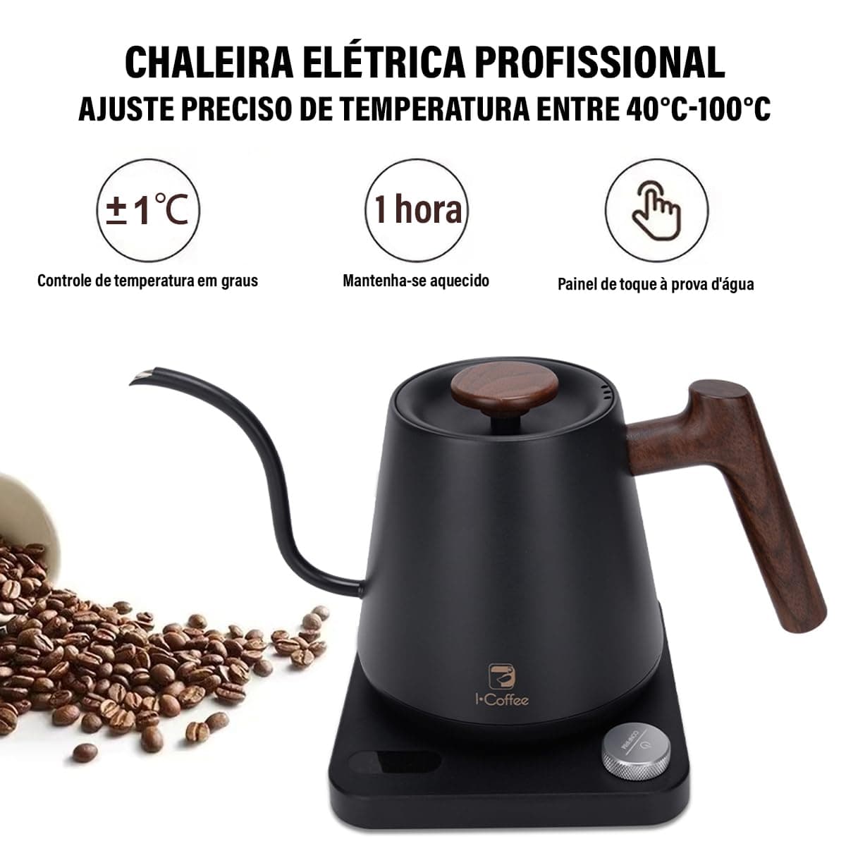Chaleira Elétrica Gooseneck ComTermostato 600ml Para CafÃé Chá EChimarrǎo 127V,Cor Preto thumbnail 9