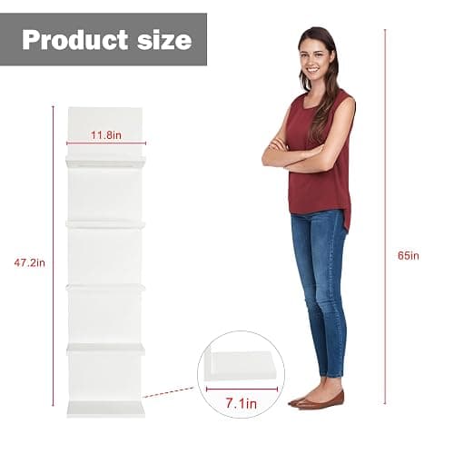Bloddream 5 Tier Wall Shelves with LED Light, Modern Wall Mount Lack Shelf, Vanity Floating Shelves Home Decor Organizer Tall Tower Design Utility Shelf (White) - Led White thumbnail 2