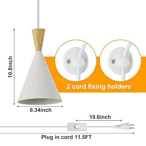Modern plug in Pendant Light Kitchen, Adjustable chandelier hanging lamps that plug into wall outlet for Dining Room, Bedroom, Living room, ontemporary wall Décor white (No bulb) thumbnail 6