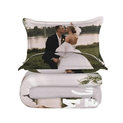 Custom Comforter Set Twin Personalized Duvet Cover with Picture Text Logo Comforter Set with 2 Pillowcases (68''x86''/173x218cm) Black thumbnail 8