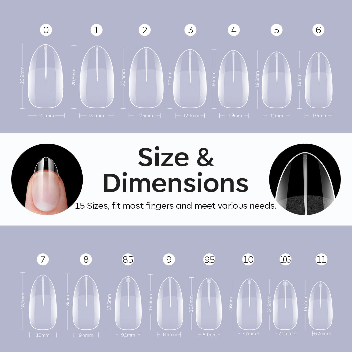 Modelones Short Almond Fake Nail Tips - 510Pcs Gel Tips Pre-shaped Half Matte Full Cover Clear Acrylic Gel Kit False Press on Nails for Extension DIY Salon 15Sizes thumbnail 5