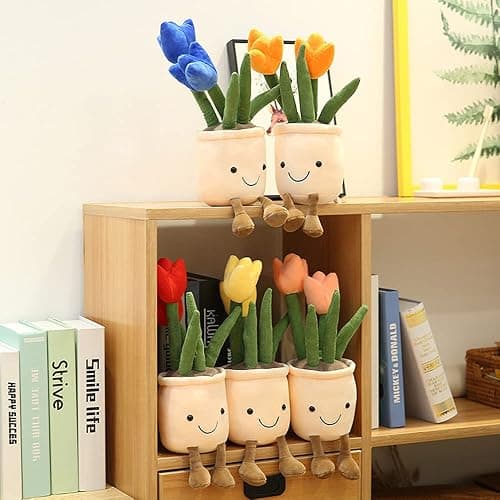 WUZHOU Tulip Plush Toy, 13.7" Flower Pot Stuffed Plushie Pillow Decoration, Soft Fluffy Toy Succulent Plants Friend Throw Pillow, Multicolor (Yellow-Tulip) thumbnail 9