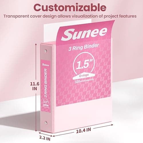SUNEE 3 Ring Binder 1.5 Inch 2 Pack, Clear View Binder Three Ring PVC-Free (Fit 8.5x11 Inches) for School or Office Supplies, Pink & Blue thumbnail 2
