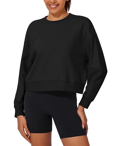 Stelle Cropped Sweatshirts for Women Cotton Long Sleeve Crop Tops Crewneck Pullover Oversized Sweater thumbnail 2