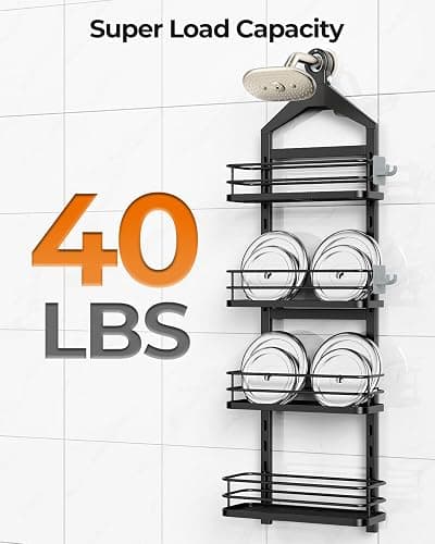 ODesign 4 Tier Height-Adjustable Shower Caddy Hanging Anti-Swing-Over The Shower Head Caddy-Sho wer Storage Organizer Bathroom Shelves Basket Caddies-Black thumbnail 8