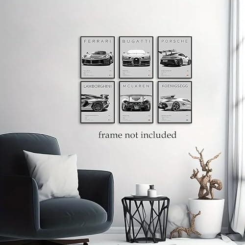 CSLGQGV Car Poster Vintage Racing Car Wall Art Supercar Canvas Prints Painting For Men Room Pictures Guys Dorm Room Aesthetics Decor Bedroom Office (Unframed,8×10inch,6pcs) thumbnail 8