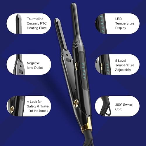 Mvxitanny Pencil Flat Iron 3/10'' Small Flat Irons for Short Hair,Pixie Cut & Bangs,Hair Straightener for Edge with LED Display,Travel Mini Hair Straightener with Dual Voltage,Auto Shut Off（Black） thumbnail 2