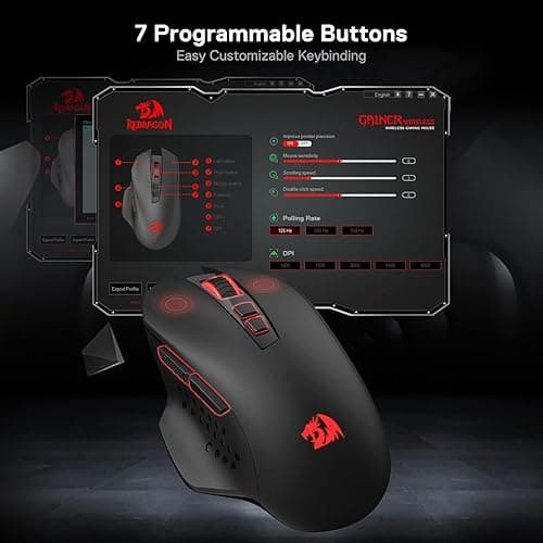 Redragon M656 Gainer Wireless Gaming Mouse, 4000 DPI 2.4Ghz Wireless Mouse w/ 5 DPI Levels, 7 Macro Buttons, Red LED Backlit & Pro Software/Drive Supported, for PC/Mac/Laptop thumbnail 8