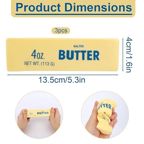 3pcs Butter Stick Squishy Toys, Ultra Soft Slow Rising Food Shaped Squeeze Fidget Toys for Anxiety Relaxation Perfect for Kids & Adults Party Favors & Birthday Gifts thumbnail 3