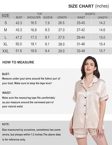 Gemschest Women Silk Satin Pyjamas Set: Ladies Pajamas Bottoms Short Sleeve 2 Piece Pjs Soft Button-down Woman Nightwear thumbnail 7