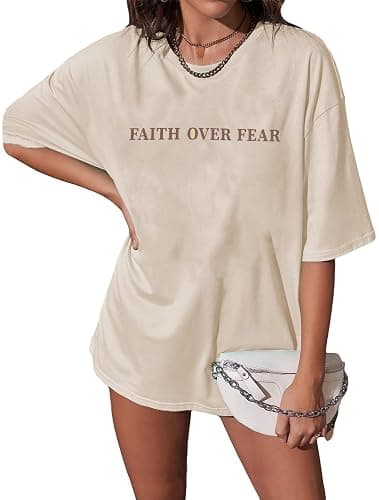 BANGELY Faith Over Fear Shirt Women Graphic Shirts Oversized Workout Gym Christian Religious Tees Drop Shoulder Tee Tops thumbnail 4