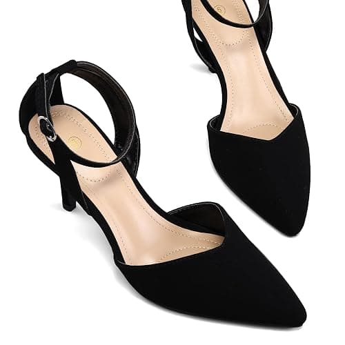 mysoft Women's Pumps Shoes Pointed Toe Kitten Low Heels Stiletto Ankle Strap Closed Toe Wedding Party Dress Sandals thumbnail 5
