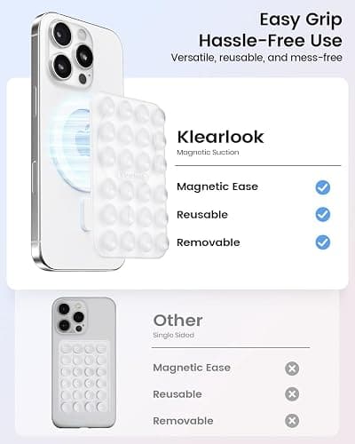 Klearlook Magnetic Suction Phone Mount for MagSafe Case, Removable Sticky Phone Grip Holder for Hands-Free Makeup/Selfie/Live Streaming/Vlog for TikTok & Instagram Influencer/Creator, Transparent thumbnail 3