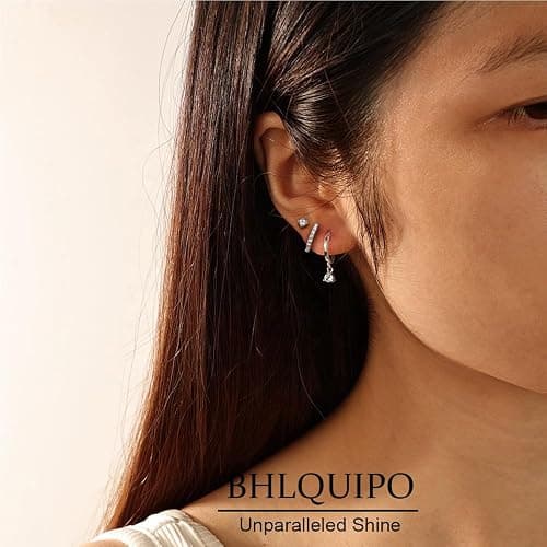 BHLQUIPO Gold Earrings for Women Trendy Set of 3 Pair Dainty Gold Dangle Small Hoop Stud Earrings for Women 14K Gold Plated Huggie Hoop Earrings for Women Cartilage Second Hole Earrings Stack for Women thumbnail 7