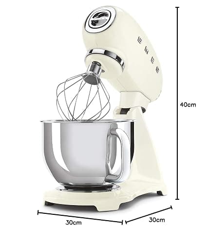 Smeg, Robot Pâtissier SMF03CREU, 10 Niveaux de Vitesse, Fonction Mise en Marche Progressive, Bol 4,8 L, Verrouillage Moteur de Sécurité, 3 Batteurs, Crochet et Couvercle Fournis, 800W, Crème thumbnail 3