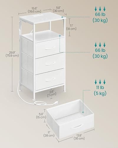 SONGMICS BELLAH Collection - Nightstand with Charging Station and App-Controlled Adjustable LED Lights, Bed Side Table, 3 Drawers and 1 Open Shelf, Modern, Cloud White and Snow White ULGS303WH01S thumbnail 2