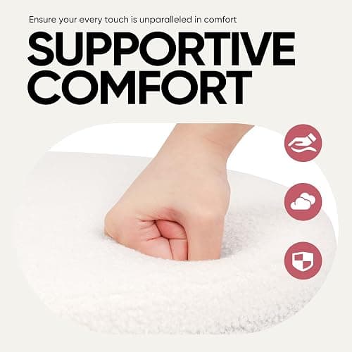 CAIPINFUL 14.5" Round Storage Ottoman,Boucle Sherpa Ottoman with Tray, Faux Teddy Foot Rest Coffee Table for Bedroom Dorm Living Room,White thumbnail 5