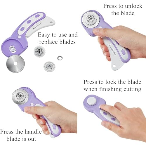 Headley Tools Rotary Cutter Set - 45mm Fabric Cutter, 5 Extra Rotary Blades, A3 Cutting Mat, Quilting Ruler and Sewing Clips, Craft Knife Set, Ideal for Crafting, Sewing, Patchworking, Purple thumbnail 3