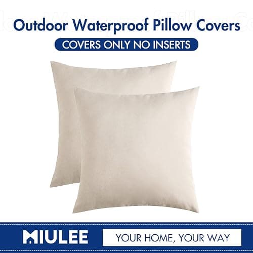 MIULEE Pack of 2 Decorative Outdoor Solid Waterproof Throw Pillow Covers Faux Linen Garden Farmhouse Cushion Cases for Patio Tent Balcony Couch Sofa 18x18 Inch Beige thumbnail 6