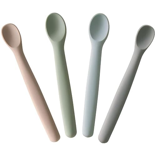 Moonkie Silicone Baby Spoons Set of 4, Two Sizes Feeding Spoon for First Stage 4+ Months, Baby Utensils, Toddler Led Weaning Spoons, Bendable, Chewproof & Boil-proof(Without Case) - Image 1