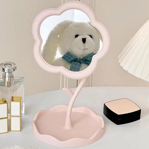 KEAINVRN Flower-Shaped Makeup Mirror for Desk Vanity Mirror for Bedroom,Living Room and Minimal Spaces Room Decor Home Decorations (Pink) thumbnail 4