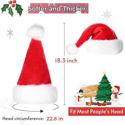 Iioscre Santa Hat Adult Christmas Hats - Santa Claus Hat for Women Men - Xmas Holiday Party thumbnail 3
