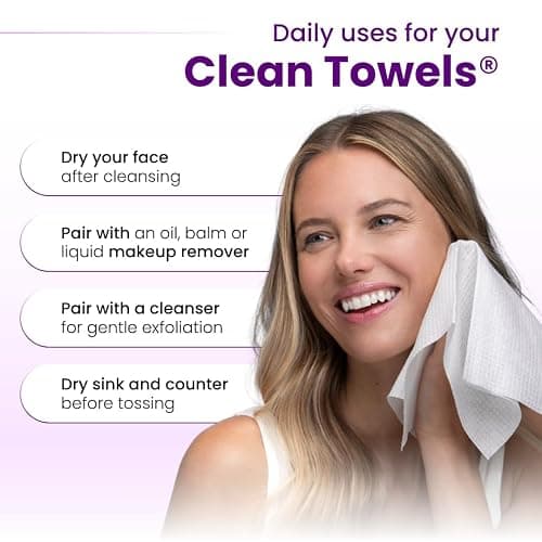 Clean Skin Club Healthy Aging Clean Towels® XL, Smooths Fine Lines Wrinkles & Texture in 6 weeks, Treated for Extra Softness, Disposable Face Towels, Anti Aging Makeup Remover Dry Wipe, 50 count thumbnail 9