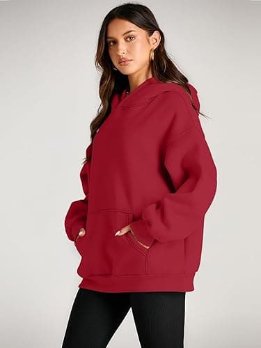 Trendy Queen Womens Oversized Hoodies Fleece Sweatshirts Fall Fashion 2025 Pullover Sweaters Winter Clothes - Fiery Red - Small thumbnail 3