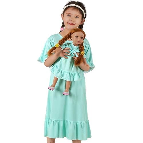 MHJY Matching Girls & Doll Nightgowns Vintage Short Sleeve Sleepwear Pajamas Dress for Girls and American 18" Girl Doll - Image 1