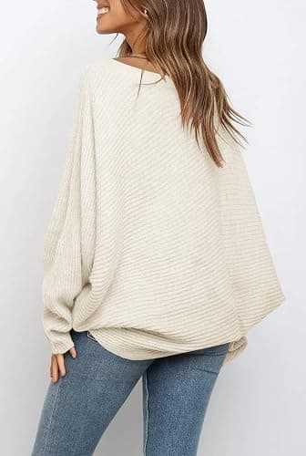 Mafulus Women's Oversized Crewneck Sweater Batwing Puff Long Sleeve Cable Slouchy Pullover Jumper Tops thumbnail 2