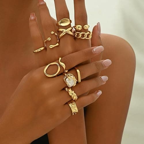 ONBRIG Chunky Rings for Women Thick Rings Set Trendy Statement Ring for Women Vintage Stackable Ring Chunky Jewelry thumbnail 4