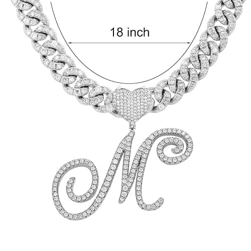 BLBLJERY Initial Necklaces Silver Cuban Link Chain for Women Iced Out Chain with Heart Letter Pendants Custom Chain Name Necklace Hip Hop Jewelry Gift thumbnail 2