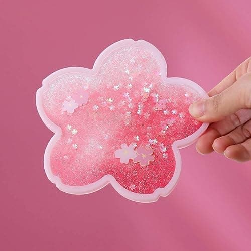 2pcs Sakura Coasters,Non-Slip Insulation Acrylic Coaster, Funny Coasters,Cute Cherry Blossom Decor,Gift for Girlfriend Women Kids Wife (Pink) thumbnail 2