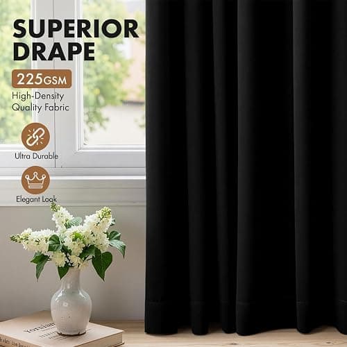 MIULEE Halloween Black Blackout Curtains for Bedroom Room 40"x63" 2 Panels | Thermal Insulated, Room Darkening Drapes, Rod Pocket, Noise Reduction, Light Blocking, Solid Window Treatments thumbnail 6
