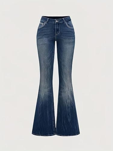 TimeGofate Women's Flared Jeans Bell Bottom Jeans Embroidered Y2K High Waist Stretchy Denim Pants thumbnail 3